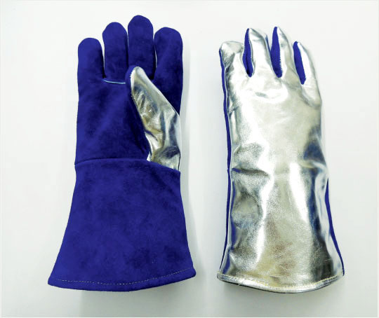 Leather Aluminised/Blue HR Leather Gauntlets