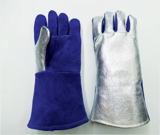 Para-Aramid Aluminised/Blue HR Leather Gauntlets