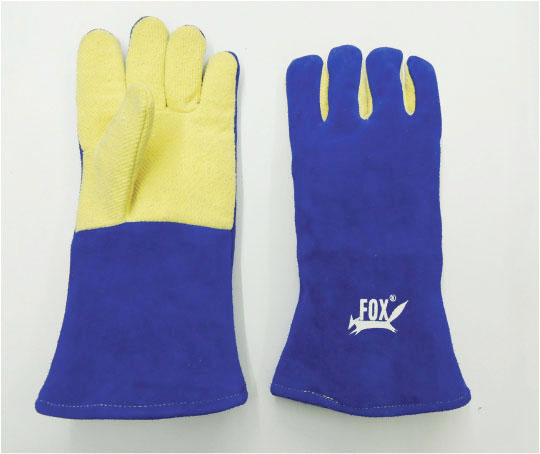 Para-Aramid Palm/Blue HR Leather Gauntlets